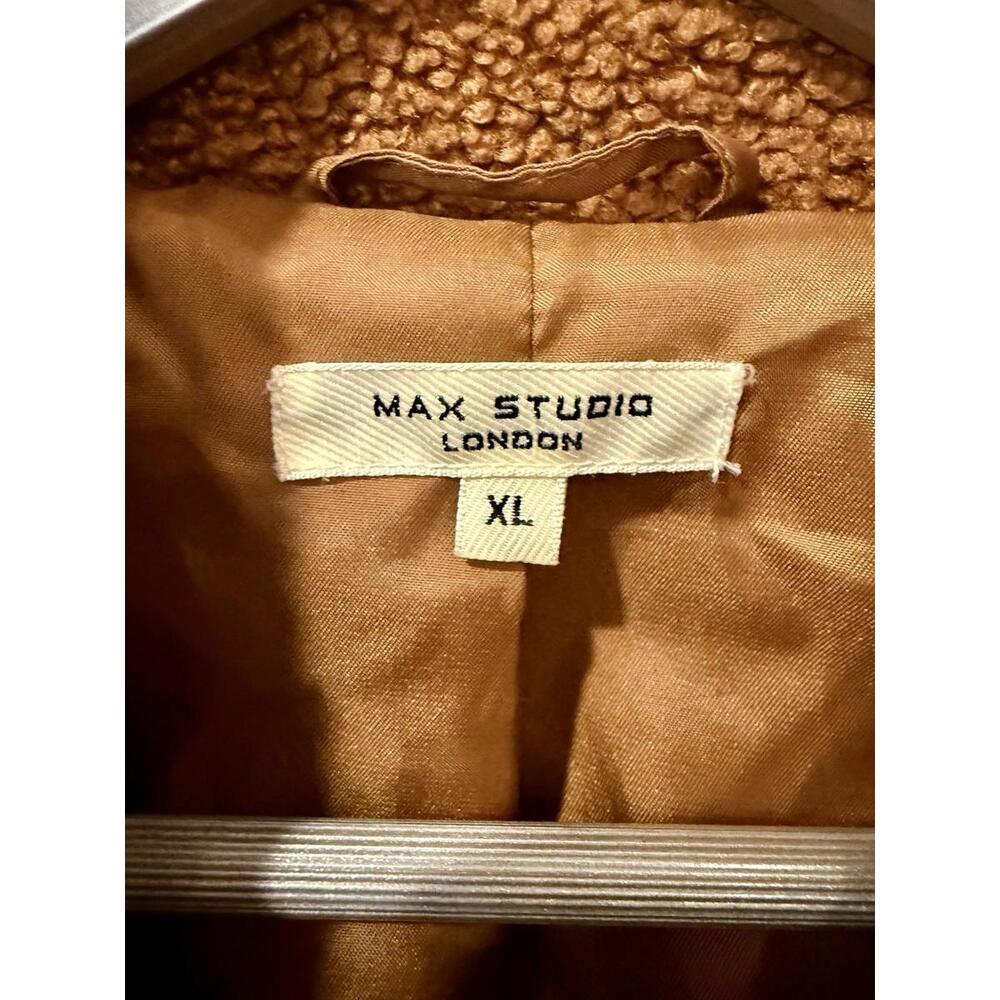 MAX STUDIO Sherpa Teddy Jacket Women's XL Brown Button Front Faux Shearling Coat - Picture 2 of 9